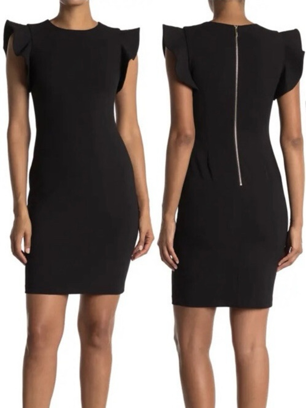 Calvin Klein Black Sheath Dress with Flutter Cap Sleeves in Size 4P (Petite)